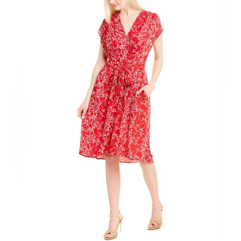 Y2K Vtg-y Red floral dress Max Studio Nwts V-Neck  Casual Party 50s Rockabilly